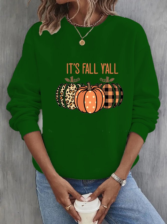 Crew Neck Halloween Pumpkin Sweatshirt For Women