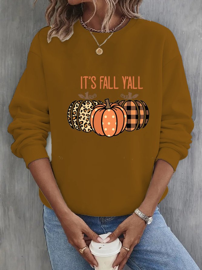 Crew Neck Halloween Pumpkin Sweatshirt For Women
