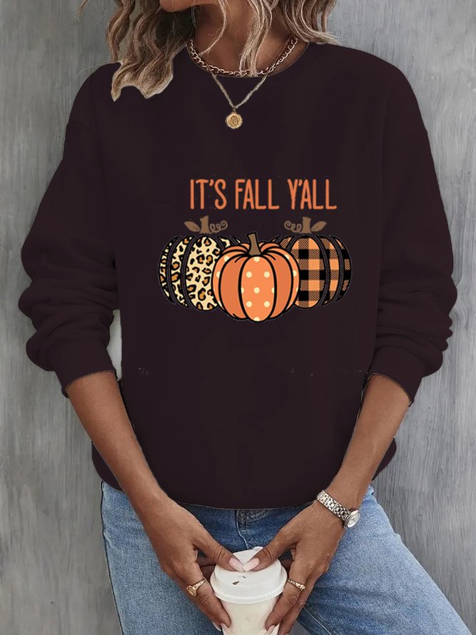 Crew Neck Halloween Pumpkin Sweatshirt For Women