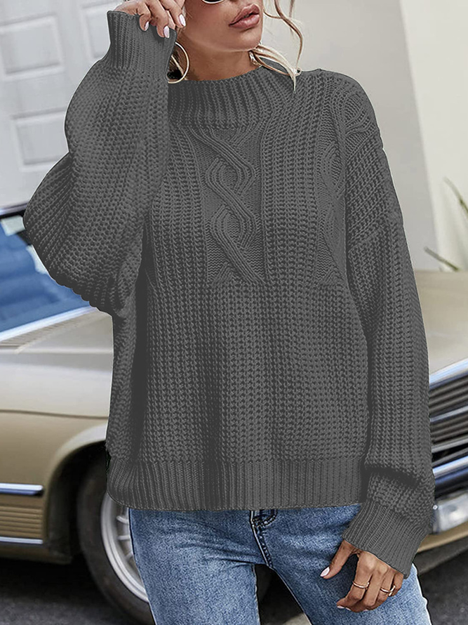 Casual Plain Wool/Knitting Sweater