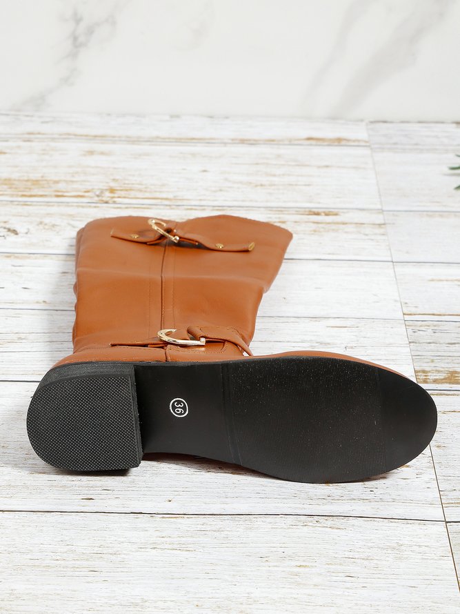 Vintage Buckle Decor Low Heel Riding Boots