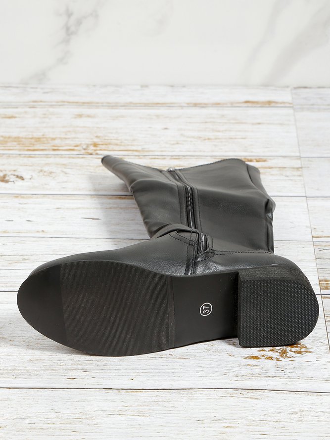 Vintage Buckle Decor Low Heel Riding Boots