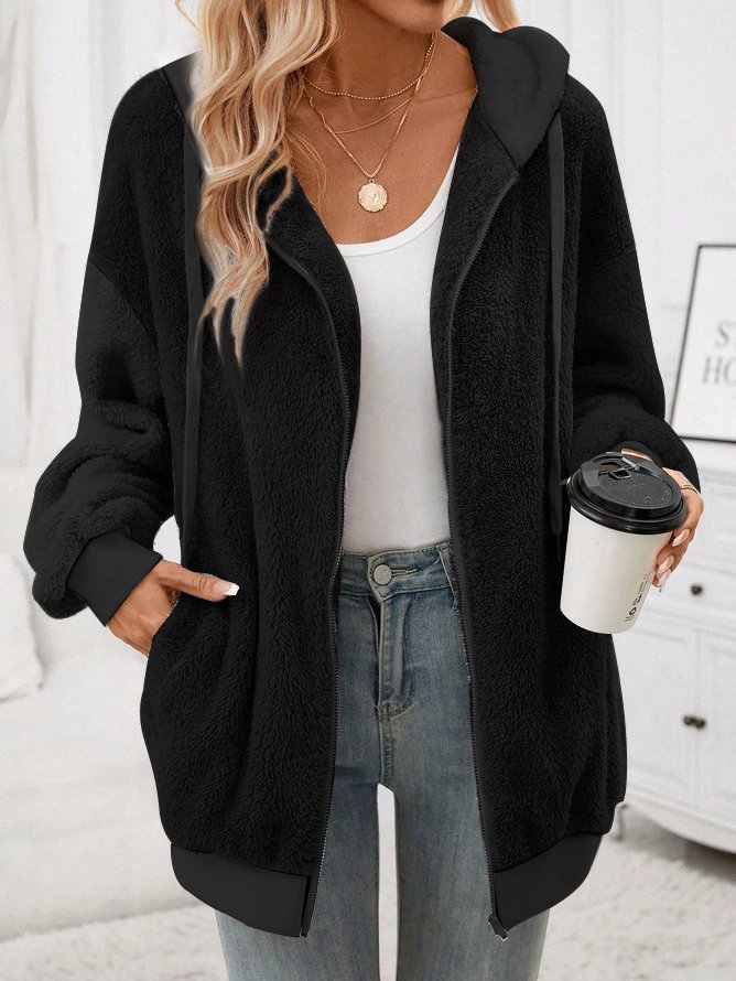 Fluff/Granular Fleece Fabric Casual Loose Teddy Jacket