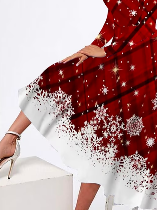 Loose Christmas Casual Crew Neck Plaid Dress