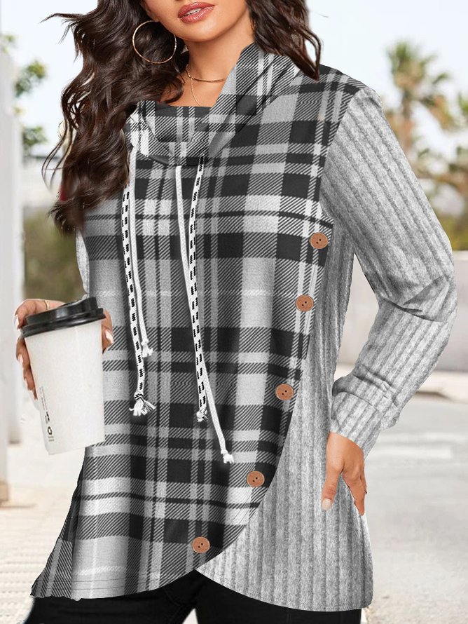 Loose Plaid Casual Sweatshirt