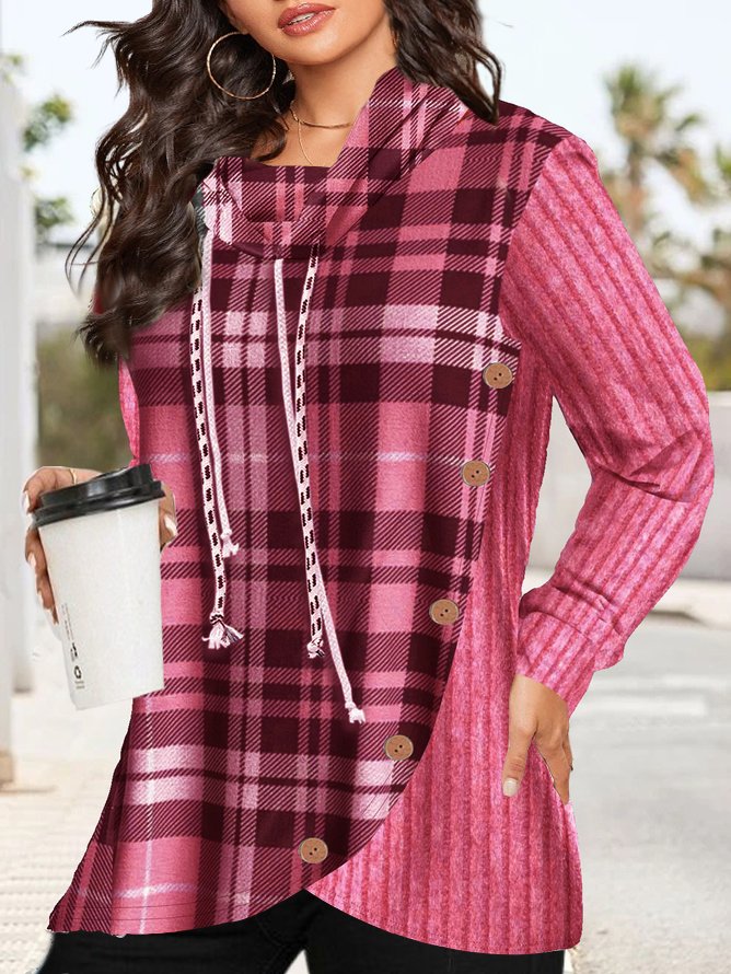 Loose Plaid Casual Sweatshirt