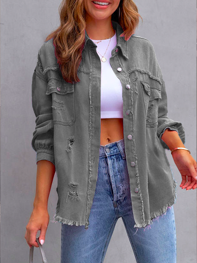 Shawl Collar Casual Ripped Jacket