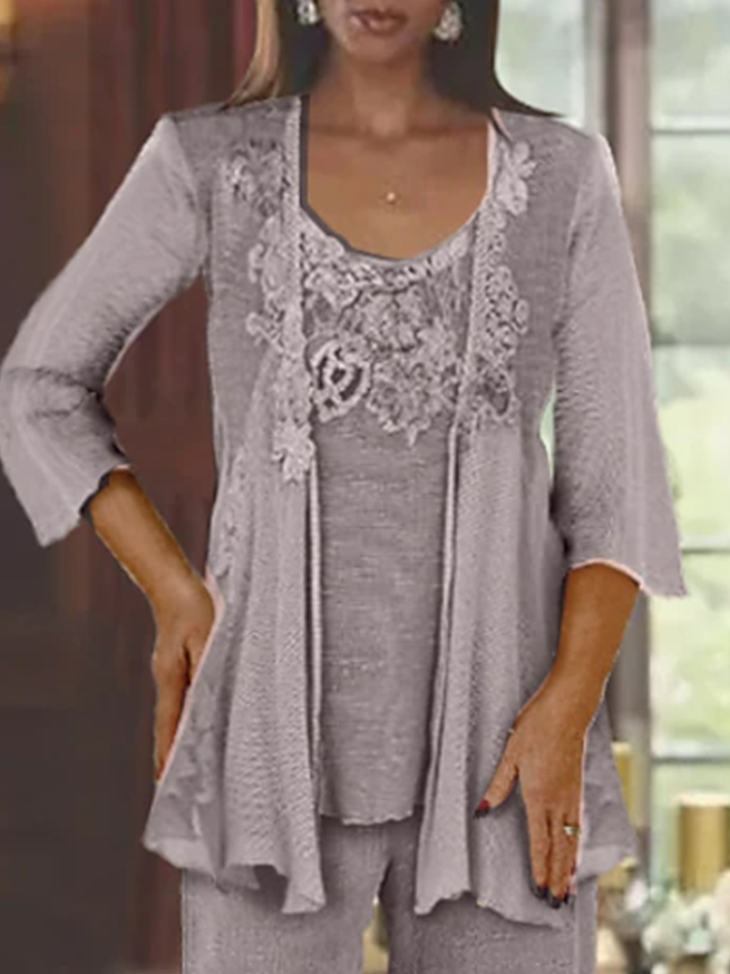 Elegant Plain Lace Matching Outfit