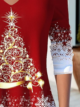 Casual Christmas V Neck Loose T-Shirt
