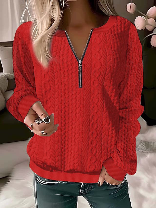 Solid Color Casual Texture Knitted Sweater Zipper Sweatshirt