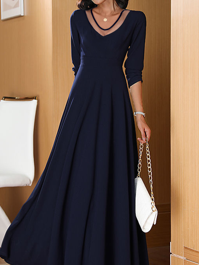 V Neck Elegant Regular Fit Plain Dress