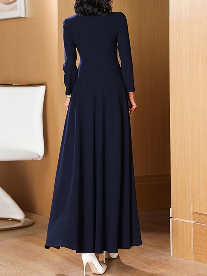V Neck Elegant Regular Fit Plain Dress