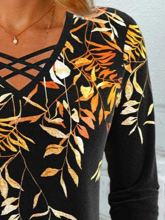 V Neck Casual Floral T-Shirt