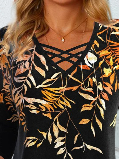V Neck Casual Floral T-Shirt
