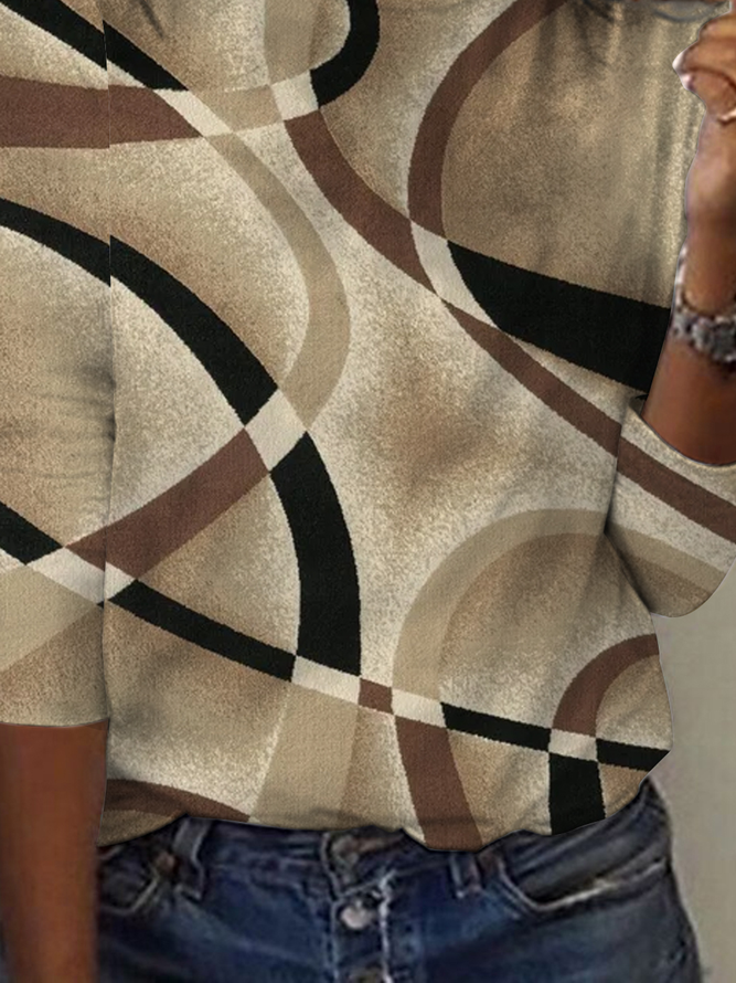 Geometric Tight Crew Neck Casual T-Shirt