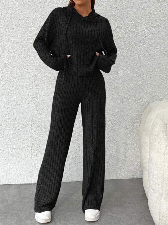 Casual Hooded Plain Loose Two-Piece Set
