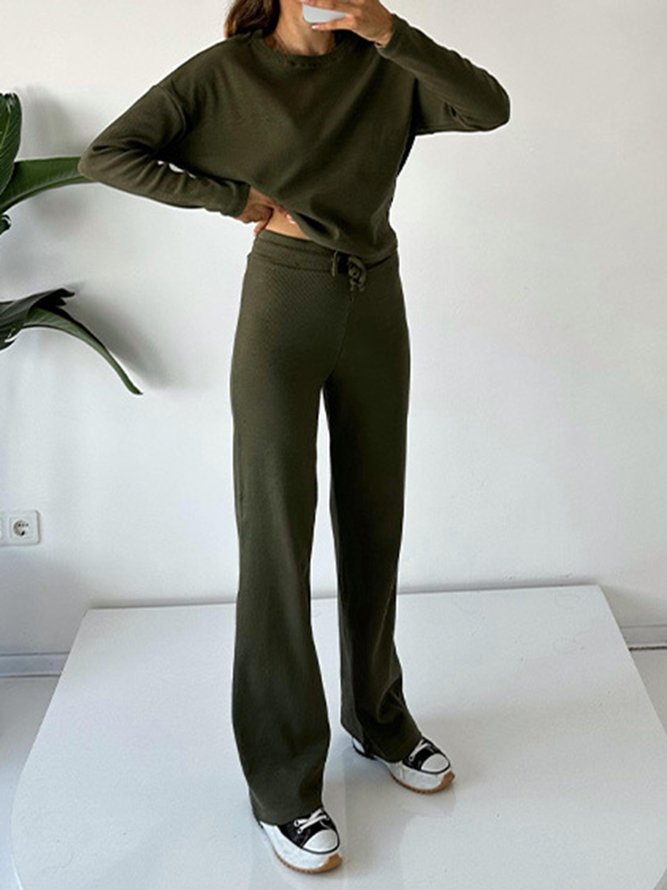 Crew Neck Plain Loose Casual Two-Piece Set