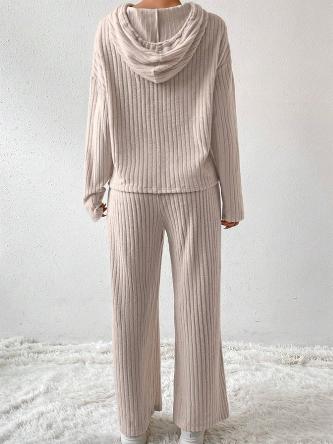 Casual Hooded Plain Loose Two-Piece Set