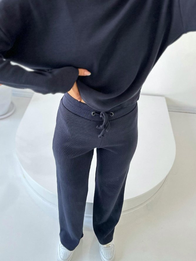 Crew Neck Plain Loose Casual Two-Piece Set
