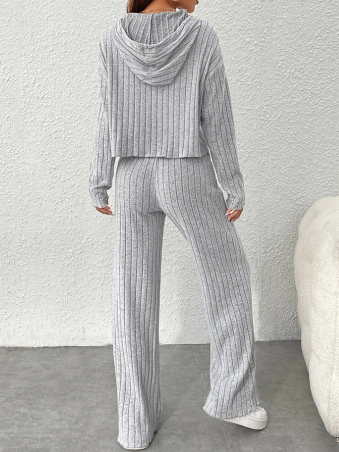 Casual Hooded Plain Loose Two-Piece Set