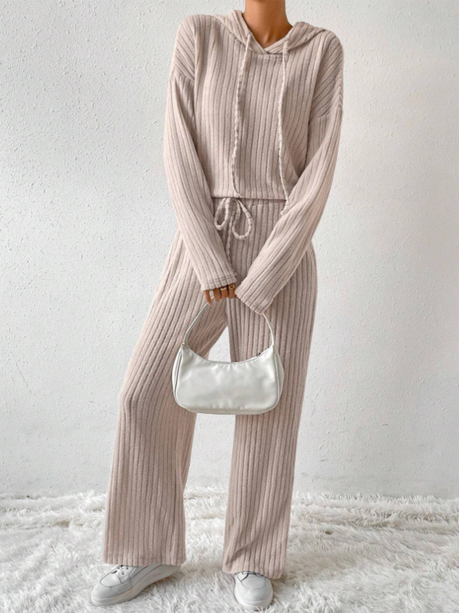 Casual Hooded Plain Loose Two-Piece Set