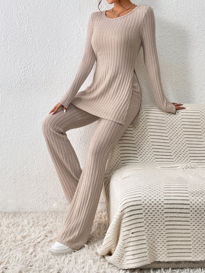 Crew Neck Loose Plain Casual Two-Piece Set