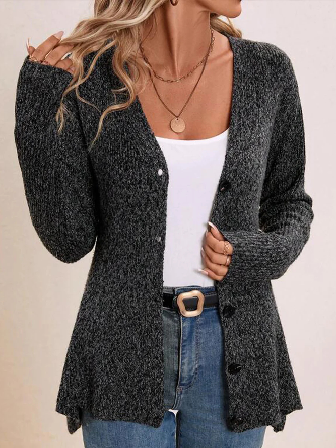 Casual Plain Loose V Neck Cardigan
