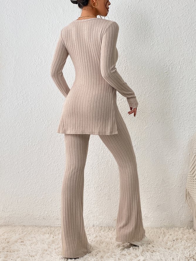 Crew Neck Loose Plain Casual Two-Piece Set