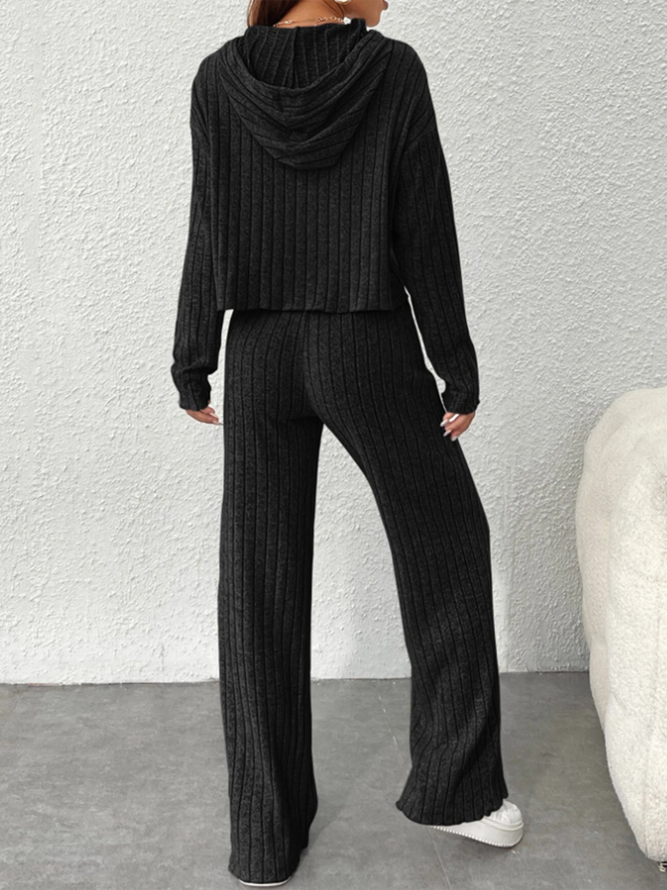 Casual Hooded Plain Loose Two-Piece Set