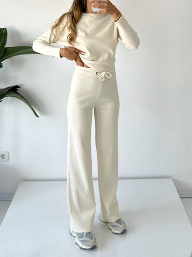 Crew Neck Plain Loose Casual Two-Piece Set