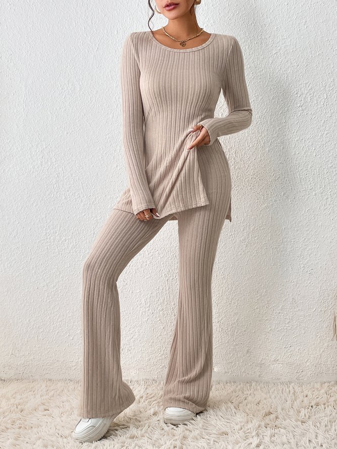 Crew Neck Loose Plain Casual Two-Piece Set