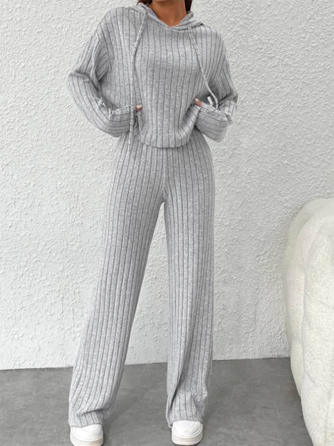 Casual Hooded Plain Loose Two-Piece Set