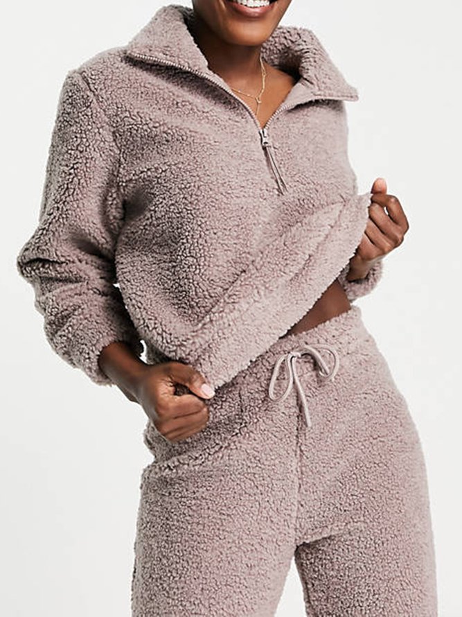 Plain Hooded Casual Loose Two-Piece Set