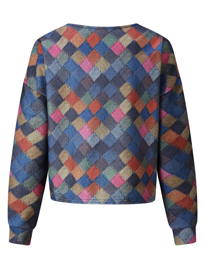 Color Block V Neck Buttoned Casual Cardigan