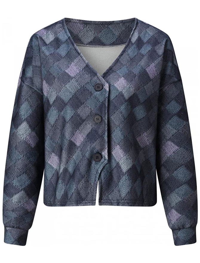 Color Block V Neck Buttoned Casual Cardigan