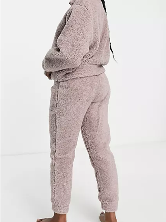 Plain Hooded Casual Loose Two-Piece Set