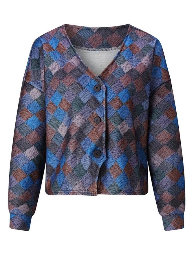 Color Block V Neck Buttoned Casual Cardigan