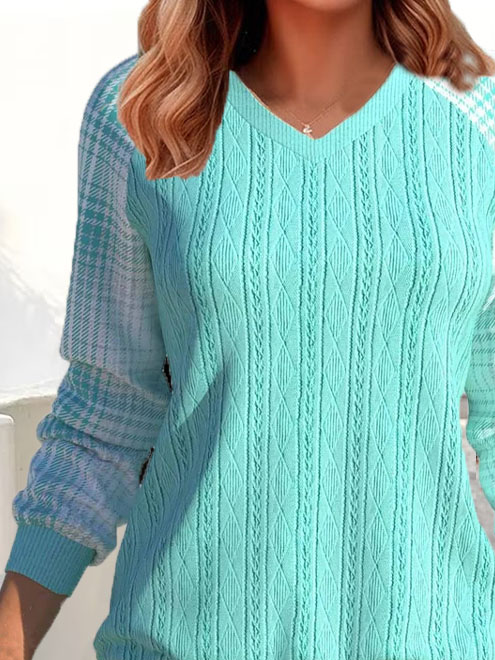 V Neck Geometric Casual Sweatshirt