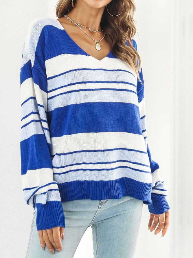 Striped Casual V Neck Sweater