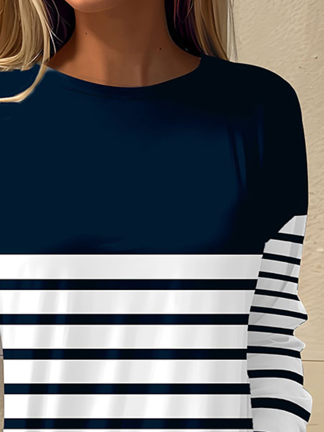 Striped Crew Neck Casual Loose T-Shirt