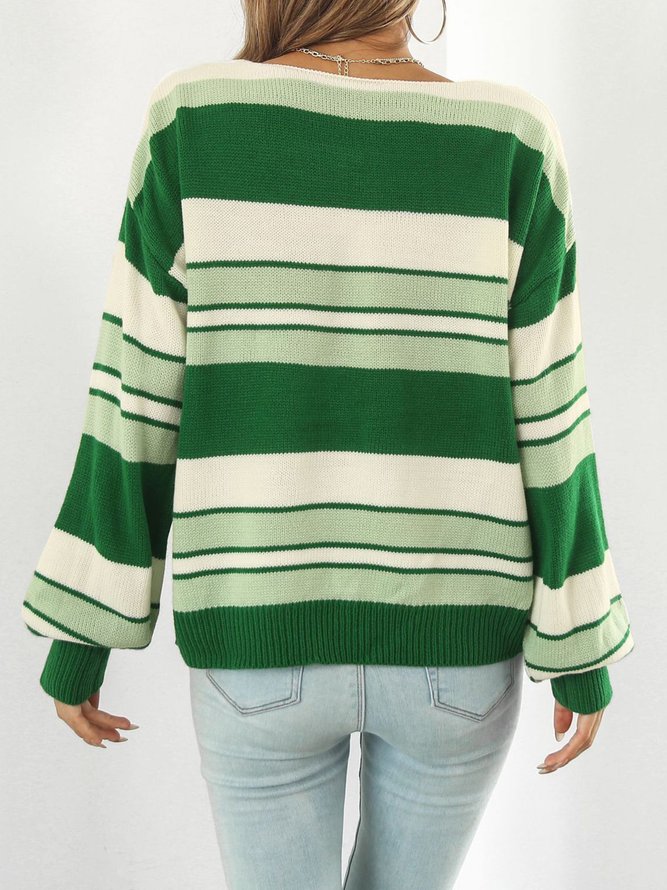 Striped Casual V Neck Sweater