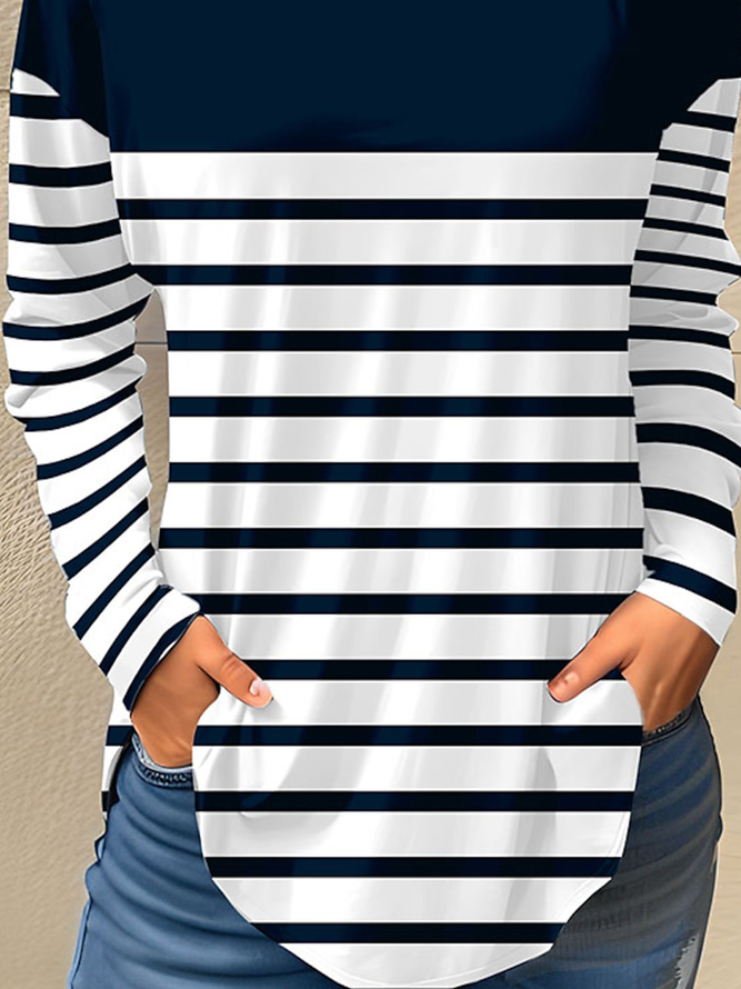 Striped Crew Neck Casual Loose T-Shirt