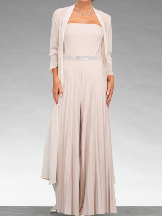 Plain Strapless Chiffon Elegant Two-Piece Set