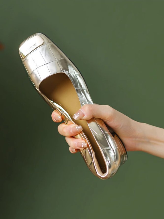 Fashion Metallic Square Toe Block Heel Shallow Shoes