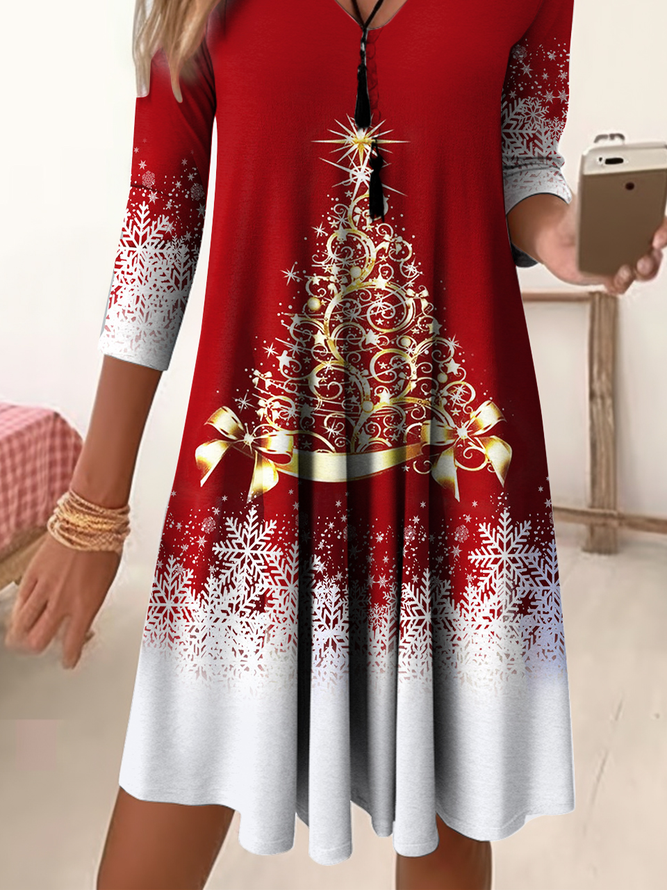 Loose Casual Christmas Tree V Neck Dress
