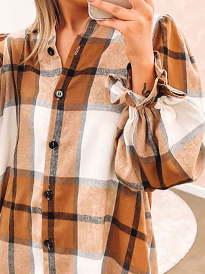 Plaid Shirt Collar Dress With No