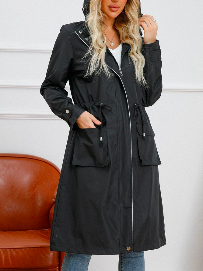 Hoodie Loose Plain Casual Trench Coat