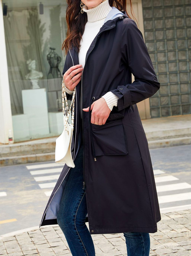 Hoodie Loose Plain Casual Trench Coat