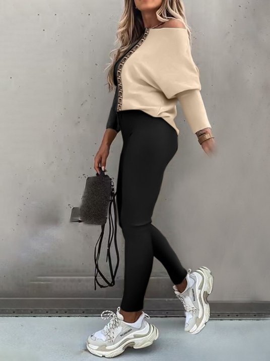 Casual Color Block Knitted Loose Two-Piece Set