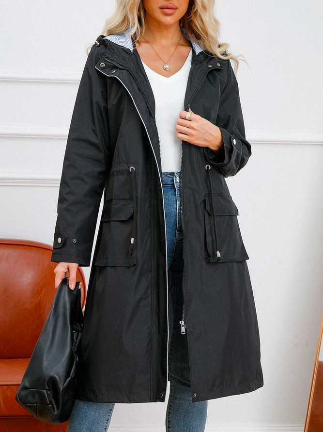 Hoodie Loose Plain Casual Trench Coat